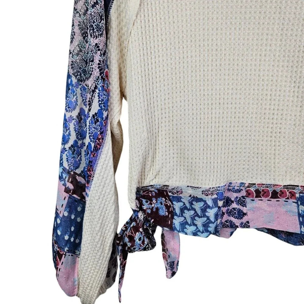 By‎ Together Wrap Look Waffle Knit Pullover Blouse Contrast Sleeves Size Large - Picture 10 of 12